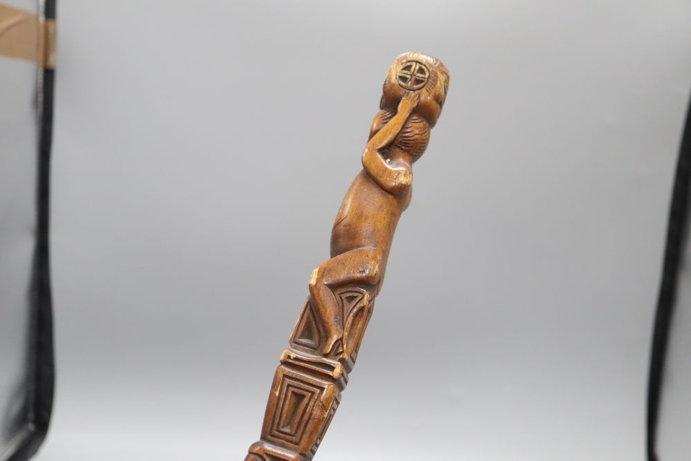 A carved fertility stick, c.1840, length 79cm